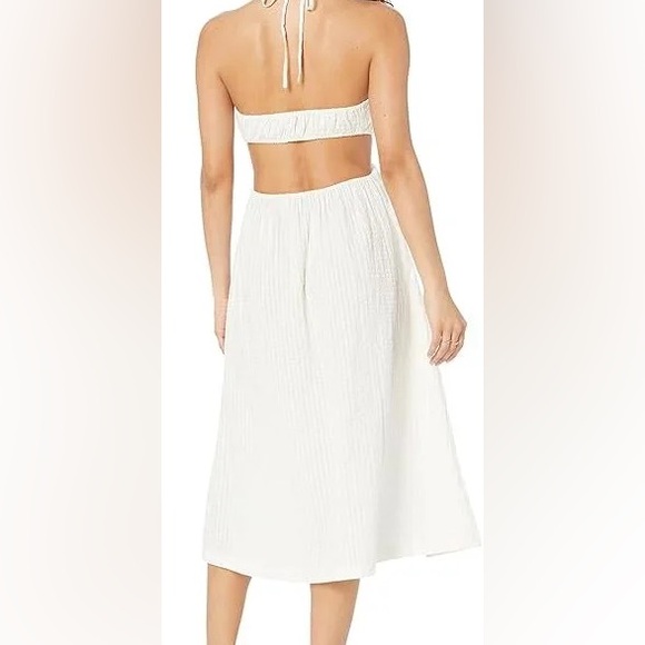 Madewell Seersucker Tie-Front Cutout Midi Dress mustard yellow medium - Picture 5 of 10